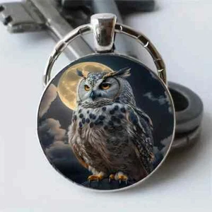 Moonlit Owl Glass Cabochon Keychain - Picture 1 of 1
