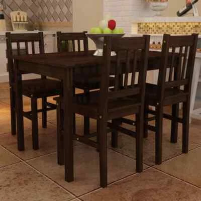 NNEVL Wooden Dining Table with 4 Chairs Brown - Image 1 of 4