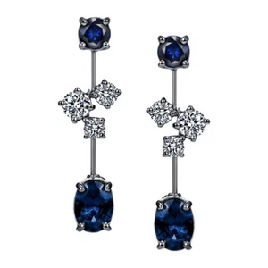 4ct Oval Simulated Blue Sapphire Party Hanging Drop Earring White Gold Plated - Picture 1 of 2