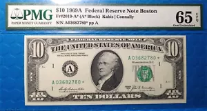 1969A $10 Federal Reserve Note Fr-2019-A* Boston PMG65 Gem EPQ - Picture 1 of 2