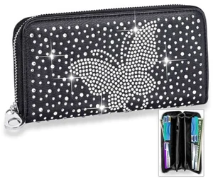 New Wallet, Rhinestone Butterfly Design , Bling, Accordian, Zipper, Free Ship - Picture 1 of 1