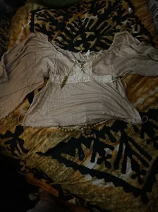 MISS ME entzückende Bluse Haferflocken Häkel Fledermaus Flügelärmel Größe S - Bild 1 von 5