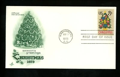 US FDC #1508 Artcraft / ICI 1973 Washington DC Christmas Needlepoint Tree  - Image 1 of 4
