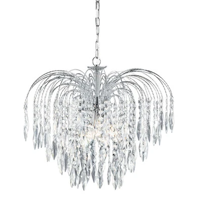 Lampadario Classico Waterfall Acciaio Cromo Cristallo 5 Luci E14 - Immagine 1 di 4