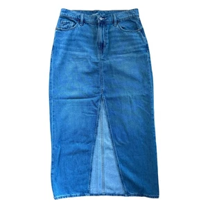 Vecchia gonna lunga denim blu navy spacco midi jeans vita alta spacco davanti taglia 4 - Foto 1 di 7