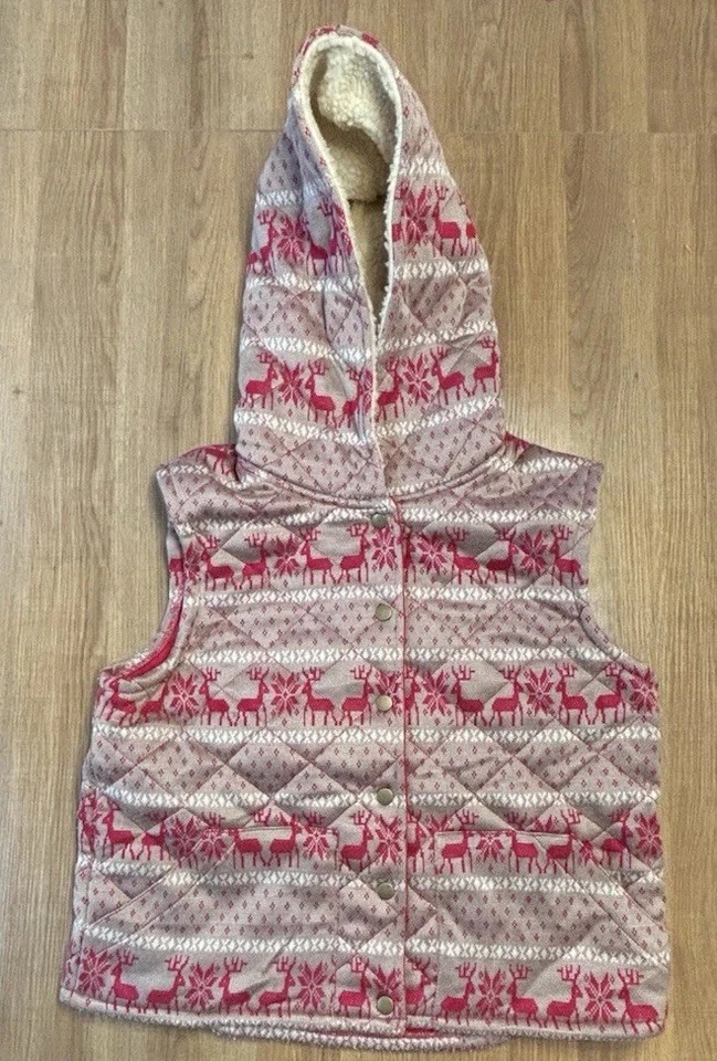 Chaleco Sherpa con Capucha Raro Free People Y2K Reno Fair Isle Navidad Talla L Foto 1 de 4