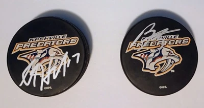 Discos autografiados de Nashville Predators 2 Barry Trots y Scott Hartnell Foto 1 de 3