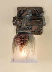 Meyda Tiffany 49517 Tiffany Glass Pinecones 8"W Single Light Wall Sconce - Picture 1 of 2