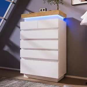 Kommode, Hochglanz Sideboard mit 6 Schubladen, LED Beleuchtung (App Control), Me - Bild 1 von 12