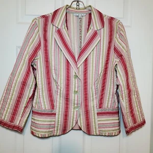 CAbi Lightweight Seersucker Striped Shabby Chic Ruffled Bistro Blazer Jacket 4 - Picture 1 of 10