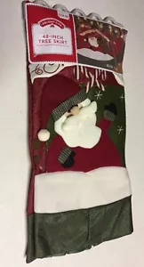 NEW Holiday Time Christmas Tree Skirt 48" Red & Green Felt & Burlap Santa - Bild 1 von 6