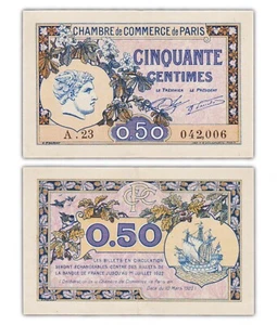 50 CENTIMES 1920 PARIS / FRANKREICH - Notgeldschein - Handelskammer - A23 - Bild 1 von 2