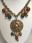 Vintage böhmische Halskette fettes Statement großes Medaillon bunte Perlen