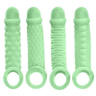 Anillo de pene súper elástico fuerte para mantener el pene juguete sexual para hombres pareja 4 piezas manga pene súper elástico Foto 1 de 4