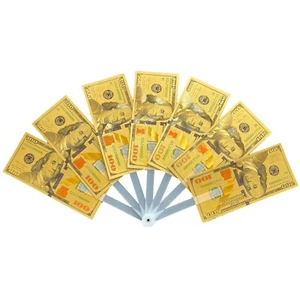 US $100 Impermeable Billete de Oro Dinero Genial Ventilador Plegable Verano Escenario Disfraz Pros - Imagen 1 de 4
