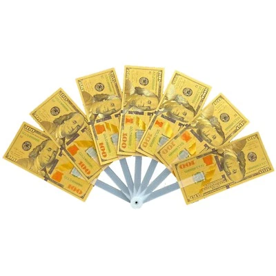 US $100 Impermeable Billete de Oro Dinero Genial Ventilador Plegable Verano Escenario Disfraz Pros Foto 1 de 4