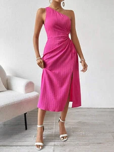 Kleid mit Seitenschlitz und Cutout Single Shoulder - Bild 1 von 29