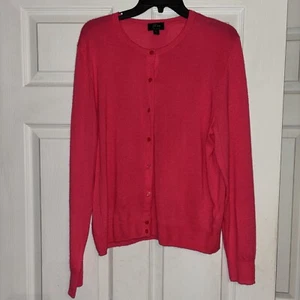 J. Crew XL Featherweight Bright Pink Fuschia 100% Cashmere Cardigan Black Label - Picture 1 of 8