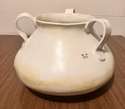 Pier 1 Italian Ceramic Three-Handle Floor Planter Vase 14” Rustic - Image 1 of 4