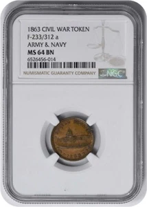 Token de la Guerra Civil 1863 Ejército y Marina 233/312a MS64BN NGC - Imagen 1 de 2