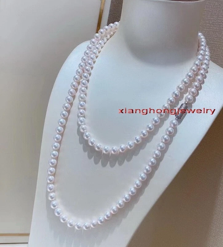 long AAAAA 48"9-10mm round REAL NATURAL south sea white pearl necklace 14K gold Foto 1 de 1