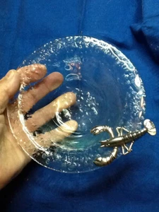 GLASS BOWL 6.5 IN W/METAL LOBSTER HAND BLOWN 040625A - Picture 1 of 7