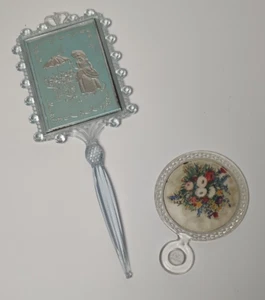 2 Vintage Children's small VV's Plastic Lucite Hand Mirror Victorian Motif - Picture 1 of 7