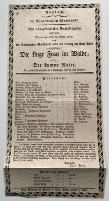 Theater in  Ansbach - Die kluge Frau im Walde - seltener original Flyer von 1816 - Bild 1 von 2