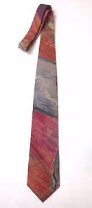 4" WARREN SCOTT NECK TIE Abstract Impressionist Art Painting Earth Dark Red/Gray - Picture 1 of 5