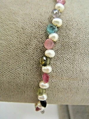 Pearl and Tourmaline Briolet Bracelet Gold Fill  Lobster Clasp 7" long - Image 1 of 4