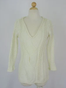 Pullover V-Ausschnitt Lücke Zopfmuster offen Strick V-Ausschnitt Slouch Sweater S - Bild 1 von 12