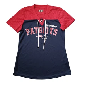 New England Patriots Jersey Women M Blue Red Lace Up Mesh Shirt NFL Team Apparel - Picture 1 of 12
