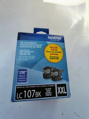 NEW OEM - BROTHER LC107BK XXL 2-PACK BLACK INK CARTRIDGES - LC1072PKS 2021 - Image 1 of 2