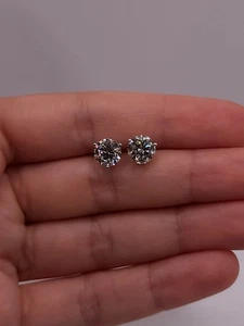 1/2Ctw Round Cut VVS Moissanite 14k White Gold Plated Solitaire Stud Earrings - Picture 1 of 4