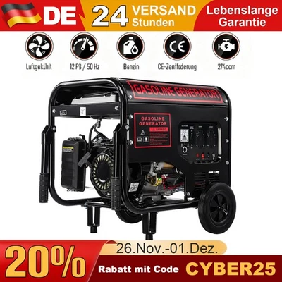 Stromgenerator Benzin Elektrostart 4-Takt Stromerzeuger 12PS 50Hz 5000W AVR - Bild 1 von 4