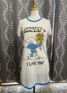 Vintage Schlümpfe I Love You Oversize Damen Schlafshirt Ringer Größe M - Bild 1 von 6