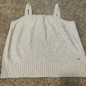 Tommy Hilfiger Sz XL Gray Knit Sleeveless Festival Sweater Tank Top VTG Y2K Logo - Picture 1 of 7