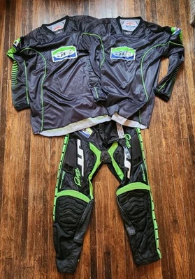 Calça de Jersey JT Racing Mx Vintage Grande Extra Grande 34 Equipamento de Motocross Retro Verde Preta KX - Imagem 1 de 4