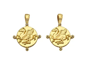 18K zierlicher Gold Prägung Pegasus auf runder Münzform Anhänger/Charm, Medaillon - Bild 1 von 5