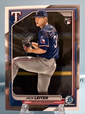 Jack Leiter RC 2024 Bowman Chrome #70 Texas Rangers ROY TOP 7 VOTES - Image 1 of 4