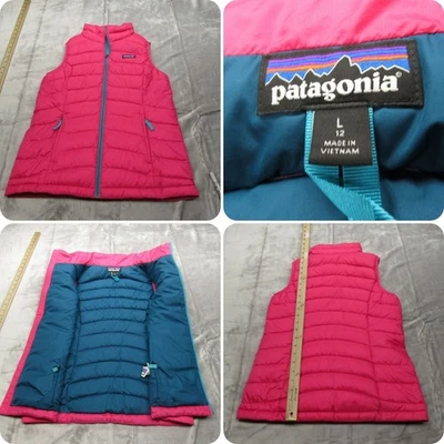 Patagonia Down Sweater Vest Girls Large Pink Pockets Full Zip Quilted Puffer - Image 1 of 4