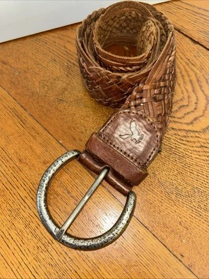 Vtg American Eagle Belt Unisex Med Brown Distressed Leather Braided Woven Boho - Image 1 of 4