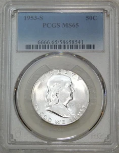 1953 S Franklin Half Dollar PCGS MS65 Frosty White Just Graded New Holder W185L - Picture 1 of 4