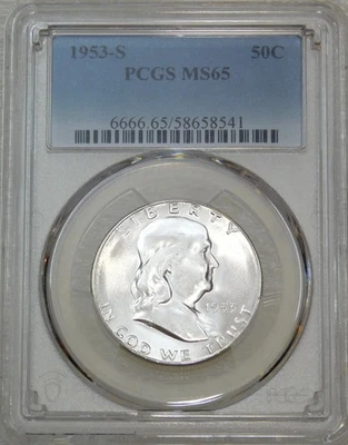 1953 S Franklin Half Dollar PCGS MS65 Frosty White Just Graded New Holder W185L - Image 1 of 4