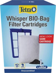 TETRA WHISPER BIO-BAG DISPOSABLE FILTER CARTRIDGES UNASSEMBLED LARGE 12 PACK New - Picture 1 of 5