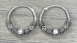 Vintage Boho Tribal Coiled Serpent Snake Sterling Silver 925 Bali Hoop Earrings - Picture 1 of 9