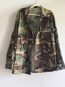 Camo Shirt Long Sleeve Collared 4-Pocket Military Woodland LARGE Button-Up Field - Picture 1 of 6