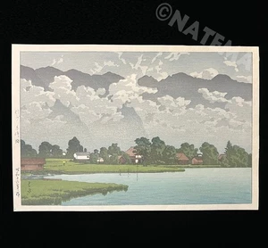 Hasui Kawase "Lake Kizaki, Shinshu" woodblock print authentic ATOZURI - Picture 1 of 10