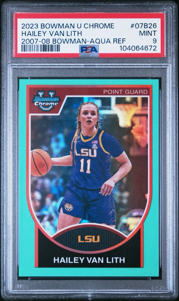 2023 BOWMAN UNIVERSITY CHROME HAILEY VAN LITH AQUA REFRACTOR PSA 9 /150 POP 8🔥 - Image 1 of 2