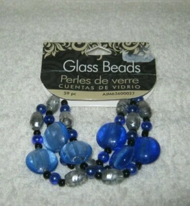 Cousin - Glass Beads - Blue Glass Flat Round Mix - 59 Pieces - New - Picture 1 of 2